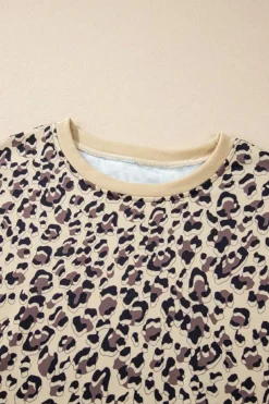 Sale Dear-Lover Leopard Print Crew Neck Sweatshirt Parchment