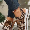 Outlet Dear-Lover Leopard Print Hollow Out Lace-up Wedge Sandals Parchment