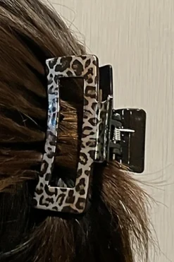 Fashion Dear-Lover Leopard Print Hollow Out Square Large Hair Claw Clip Parchment