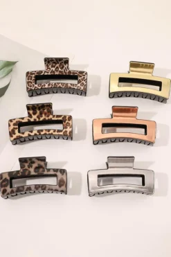 Fashion Dear-Lover Leopard Print Hollow Out Square Large Hair Claw Clip Parchment