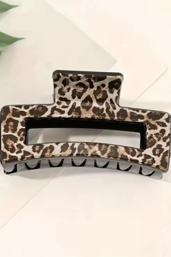 Fashion Dear-Lover Leopard Print Hollow Out Square Large Hair Claw Clip Parchment