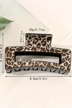 Fashion Dear-Lover Leopard Print Hollow Out Square Large Hair Claw Clip Parchment