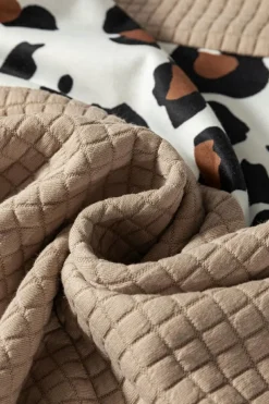 Best Dear-Lover Leopard Quilted Patchwork Crew Neck Sweatshirt Parchment