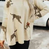 Online Dear-Lover Lively Cheetah Print High Neck Split Hem Sweater Parchment