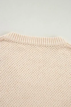 Discount Dear-Lover Loose Eyelet V Neck Drop Shoulder Sweater Parchment