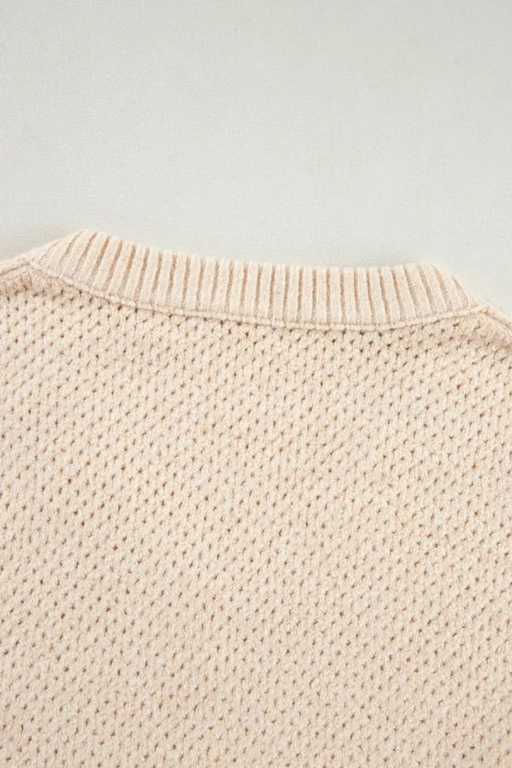 Discount Dear-Lover Loose Eyelet V Neck Drop Shoulder Sweater Parchment