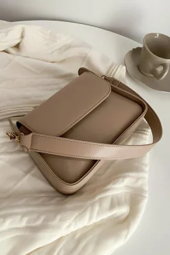 Outlet Dear-Lover PU Leather Flap Square Shoulder Bag Parchment