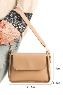 Outlet Dear-Lover PU Leather Flap Square Shoulder Bag Parchment