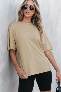 Hot Dear-Lover Raw Seam Patchwork Drop Shoulder Oversize T Shirt Parchment