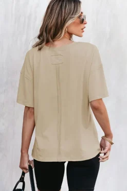 Hot Dear-Lover Raw Seam Patchwork Drop Shoulder Oversize T Shirt Parchment
