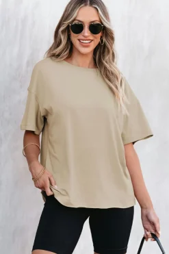 Hot Dear-Lover Raw Seam Patchwork Drop Shoulder Oversize T Shirt Parchment
