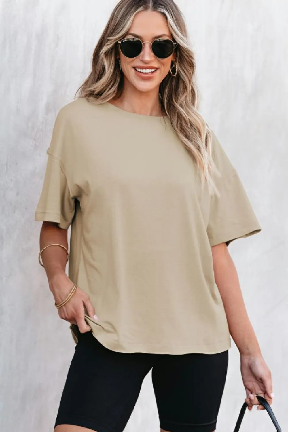 Hot Dear-Lover Raw Seam Patchwork Drop Shoulder Oversize T Shirt Parchment