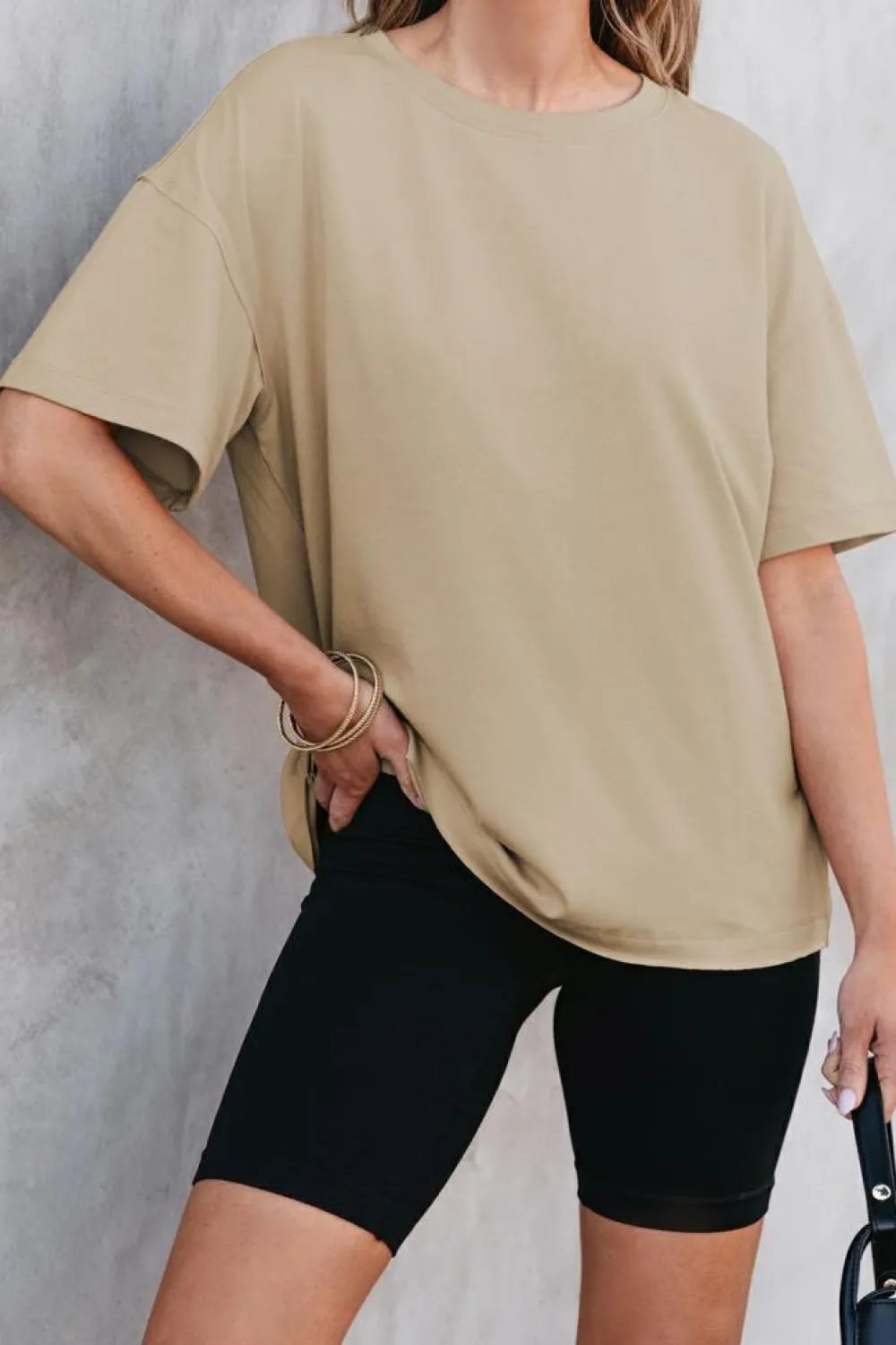 Hot Dear-Lover Raw Seam Patchwork Drop Shoulder Oversize T Shirt Parchment