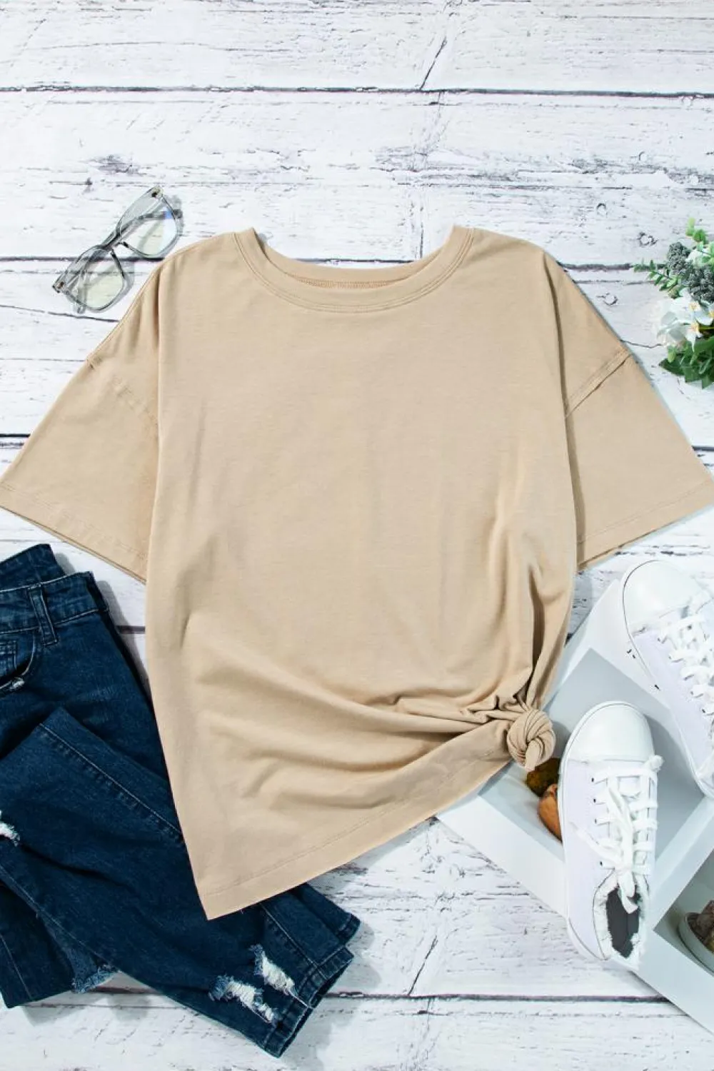 Hot Dear-Lover Raw Seam Patchwork Drop Shoulder Oversize T Shirt Parchment