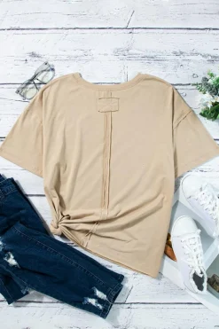 Hot Dear-Lover Raw Seam Patchwork Drop Shoulder Oversize T Shirt Parchment
