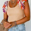 Discount Dear-Lover Ribbed Knit Tiered Ruffled Sleeve Bodysuit Parchment