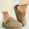 Fashion Dear-Lover Rivet Buckle Closed Toe Platform Slippers Parchment
