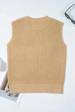 New Dear-Lover Sequin Horse Graphic Lightweight Knitted Sweater Vest Parchment