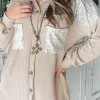 Outlet Dear-Lover Sequin Patch Chest Pocket Corded Shacket Parchment