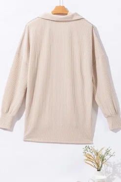 Outlet Dear-Lover Sequin Patch Chest Pocket Corded Shacket Parchment