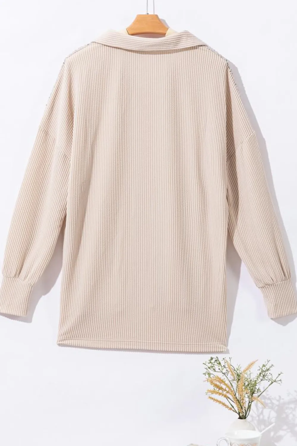 Outlet Dear-Lover Sequin Patch Chest Pocket Corded Shacket Parchment