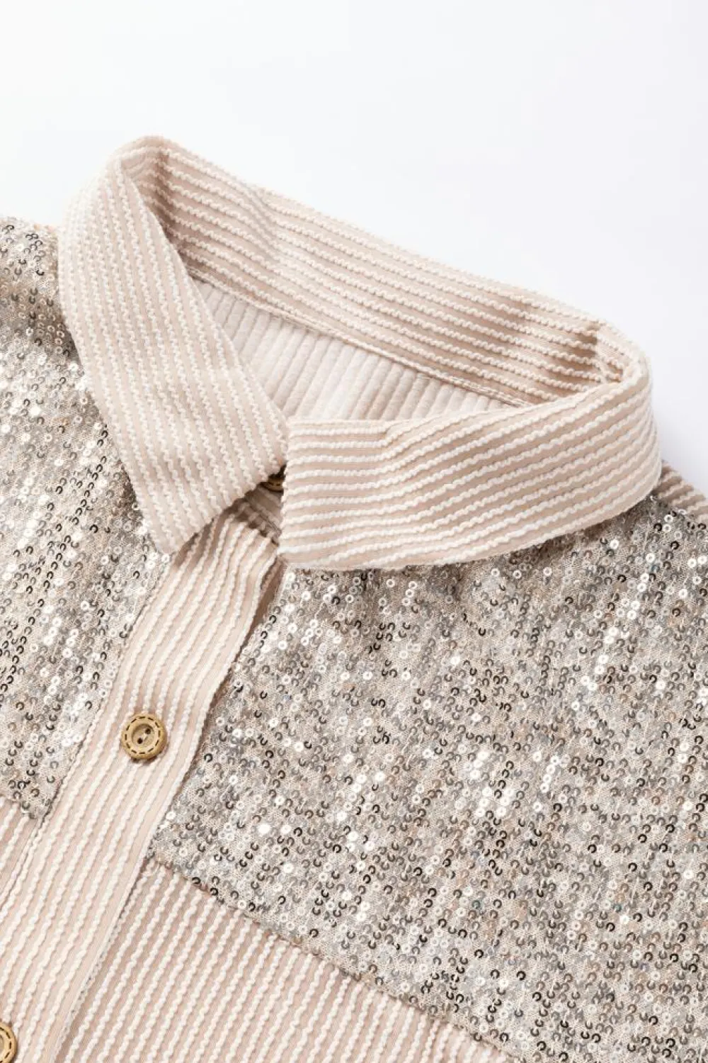 Outlet Dear-Lover Sequin Patch Chest Pocket Corded Shacket Parchment