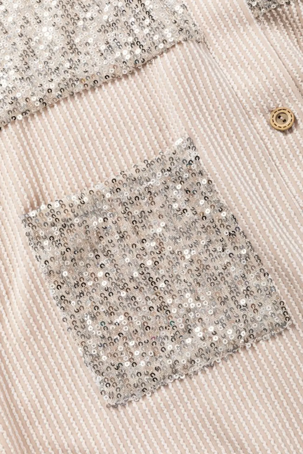Outlet Dear-Lover Sequin Patch Chest Pocket Corded Shacket Parchment