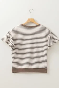 Discount Dear-Lover Sequin Rodeo Patch Pattern Striped Ruffled Sleeve Summer Top Parchment