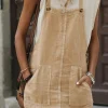 Hot Dear-Lover Side Buttons Sleeveless Overall Mini Dress Parchment