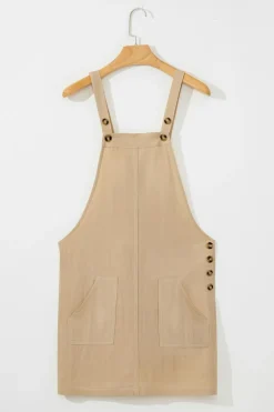Hot Dear-Lover Side Buttons Sleeveless Overall Mini Dress Parchment