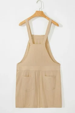 Hot Dear-Lover Side Buttons Sleeveless Overall Mini Dress Parchment