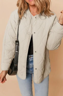 Discount Dear-Lover Snap Button Quilted Puffer Jacket Parchment