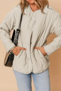 Discount Dear-Lover Snap Button Quilted Puffer Jacket Parchment