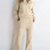 Outlet Dear-Lover Solid Color Hoodie and High Waist Pants Two Piece Activewear Parchment