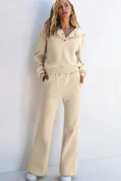 Outlet Dear-Lover Solid Color Hoodie and High Waist Pants Two Piece Activewear Parchment