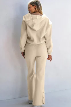 Outlet Dear-Lover Solid Color Hoodie and High Waist Pants Two Piece Activewear Parchment