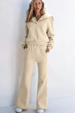 Outlet Dear-Lover Solid Color Hoodie and High Waist Pants Two Piece Activewear Parchment