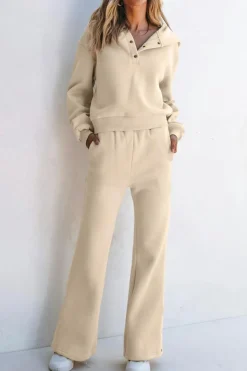 Outlet Dear-Lover Solid Color Hoodie and High Waist Pants Two Piece Activewear Parchment