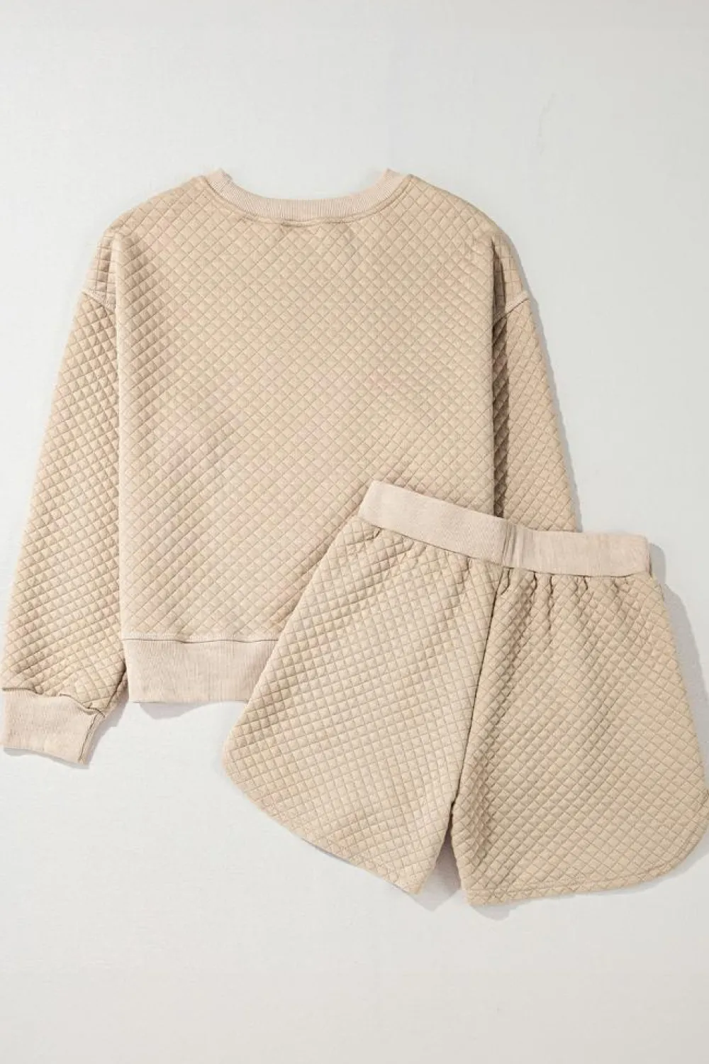 Outlet Dear-Lover Solid Color Quilted Long Sleeve Top and Shorts Set Parchment