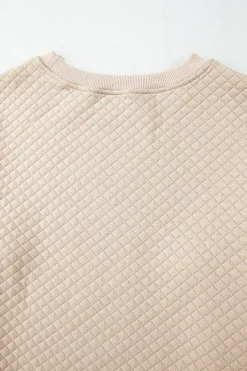 Outlet Dear-Lover Solid Color Quilted Long Sleeve Top and Shorts Set Parchment