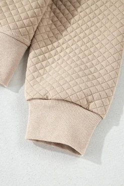 Outlet Dear-Lover Solid Color Quilted Long Sleeve Top and Shorts Set Parchment