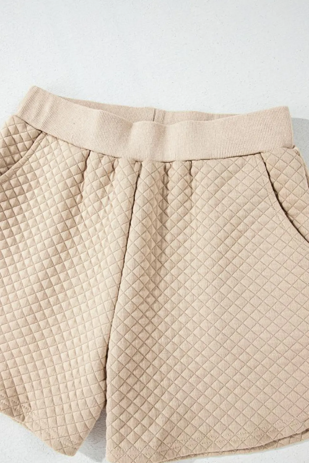 Outlet Dear-Lover Solid Color Quilted Long Sleeve Top and Shorts Set Parchment