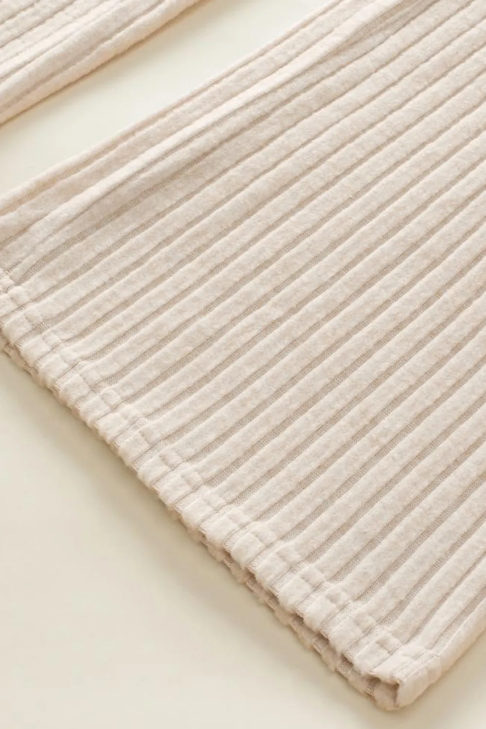 Online Dear-Lover Solid Color Ribbed Short Sleeve Wide Leg Jumpsuit Parchment
