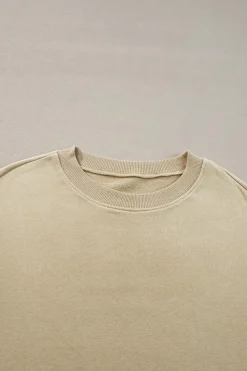 Fashion Dear-Lover Solid Loose Crew Neck Fleece Sweatshirt Parchment