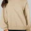 Fashion Dear-Lover Solid O Neck High Low Hem Pullover Sweatshirt Parchment