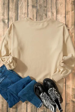 Fashion Dear-Lover Solid O Neck High Low Hem Pullover Sweatshirt Parchment