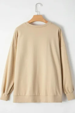 Fashion Dear-Lover Solid O Neck High Low Hem Pullover Sweatshirt Parchment