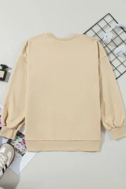 Fashion Dear-Lover Solid O Neck High Low Hem Pullover Sweatshirt Parchment