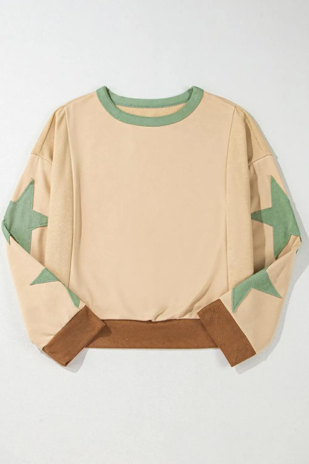 Clearance Dear-Lover Star Patchwork Exposed Seam Oversized Sweatshirt Parchment