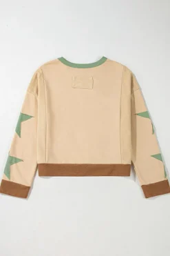 Clearance Dear-Lover Star Patchwork Exposed Seam Oversized Sweatshirt Parchment